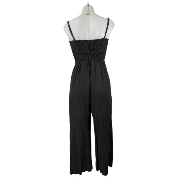 Madewell 100% Linen Black Sleeveless Cami Camisole Wide Leg Romper Jumpsuit Sz 0 - Picture 3 of 5